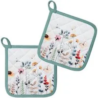 Clayre & Eef Topflappen Flowerbomb, (Set, 2-tlg., 2-teilig), hitzebeständig wattiert Pfannen Untersetzer ca.20x20cm
