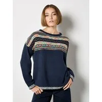 Apricot Rundhalspullover Strickpullover mit Folkloremuster