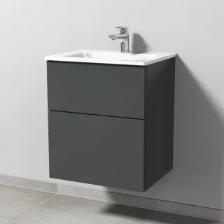 Sanipa 3way Glas-Set Glas-Waschtisch und Unterbau mit 2 Auszügen, Anthrazit-Matt SM20022