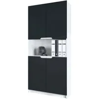 Vladon Aktenschrank Logan V2 (Aktenschrank, mit 5 Fächern und 4 Türen) Weiß matt/Schwarz matt (82 x 184 x 37 cm)
