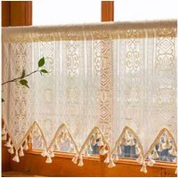 BTTO V&G Scheibengardine Kurze Scheibengardine mit Quasten,Vorhang (2 St), transparent, Beige,durchsichtig,für Küche Wohnzimmer Schlafzimmer