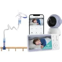 Boifun Video-Babyphone Babyphone 720P mit Kamera 5 Zoll Baby Monitor, mit Kamera und Audio WLAN, 3000-mAh-Akku, 1-tlg., unterstützt Temperaturüberwachung Schlaflied Wecker, Nachtsicht, Bidirektionales Interkom, Zwei-Wege-Audio VOX-Modus