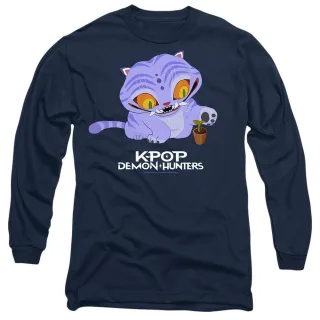 K-Pop Demon Hunters Unisex-T-Shirt für Erwachsene, süßes Derpy Tiger, langärmelig (Marine)