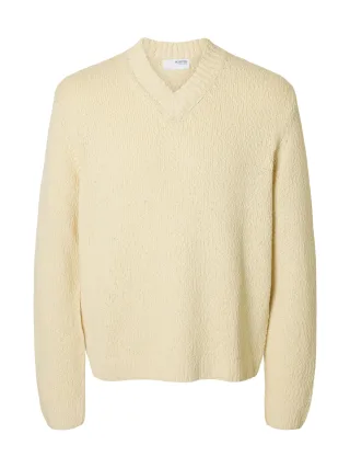 SELECTED MEN - SLHANGUS LS KNIT RELAXED V-NECK angora - Gr. - M