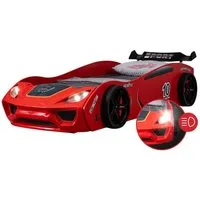 Coemo Autobett DREAM RACER (Spielbett mit Spoiler), Rot Kinderbett 90x200 Rennwagen inkl. Lattenrost LED-Licht Spielbett