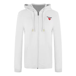 Love Moschino Kapuzenpullover Mit Kleinem, Auffälligem Herzlogo, Weiß, Mit Reißverschluss