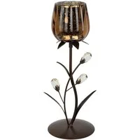 I.GE.A. Teelichthalter Kerzenhalter, aus Metall mit Glas-Schale Teelichthalter Kerzenständer Kerzenleuchter