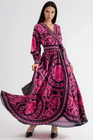 Midi-Kleid mit floralem Bindeband