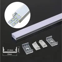 ENERGMiX LED-Stripe-Profil 2 Meter 23mm Breite Aluprofil Alu Schiene Profil LED Kanal für LED, Kanal system für LED Leiste für LED Streifen 2m. milchglas abdeckung