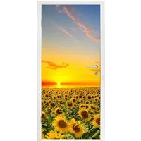 MuchoWow Türtapete Blumen - Sonnenblume - Sonnenuntergang - Nacht - Orange, Matt, bedruckt, (1 St), Selbstklebende Tapete, Folie für Möbel, 75x205 cm