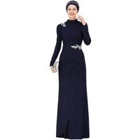 fashionshowcase Maxikleid Damen Abendkleid im Abaya-Stil - Modest Fashion mit Schmuckdetails Langärmlig, Blickdicht, voll Bedeckt