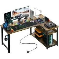 GTPLAYER Schreibtisch Gaming Tisch Eckschreibtisch mit Regal USB-Ladeanschluss und Steckdose (1 Tisch), 120/100cm Computertisch L Form, PC Tisch für Büro, Heimbüro