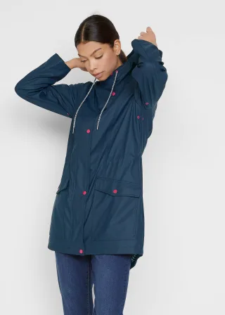 bonprix wasserabweisende Regenjacke, blau, Gr.52, Lange Regenjacke mit Kapuze, wasserabweisend