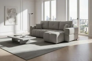 Ecksofa Schlafsofa Sofa DENISE in Stoff Centaur Grau Ottomane Rechts