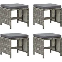 vidaXL Gartenstuhl Gartenhocker 4 Stk. mit Sitzkissen Poly Rattan Grau (4 St)