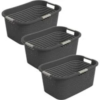 ROTHO Wäschekorb 3er-Set Wäschebox 40L COUNTRY, ergonomische Wäschebehälter mit Griffe, Belüftete Rattanstruktur verhindert Gerüche & sorgt für Frische