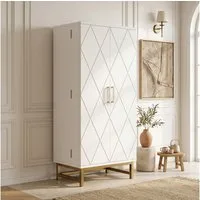 HAUSS SPOLE Hochschrank Küchenschrank verstellbaren Einlegeböden,Buffetschrank mit Türfächern (Vorratsschrank Aufbewahrungsschrank mit Türablagefächern und goldfarbener Griffgestaltung) 60×40×130 cm Buffetschrank
