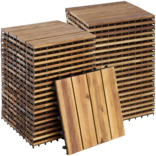 tectake Terrassenfliesen, Braun, Holz, Quadratisch, 31x2.2x31 cm, Gartenzubehör, Terrassen- & Balkonböden, Terrassenfliesen