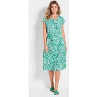 GOLDNER Sommerkleid Leinenkleid Ethno, Halbarm Printkleid aus Leinen, gemustert, figurbetont, Halbarm, tailliert