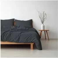 Hausfelder Bettwäsche Set (Bettbezug 135 x 200 + Kissen 80x80, anthrazit), 2 teilig, Bettwäsche, weich, pflegeleicht, mit Reißverschluss