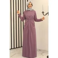 Modavitrini Abendkleid Damen Maxikleid Abiye Abaya Hijab Kleid Modest Fashion (AYLA) silbriger glänzender Stoff