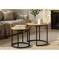 Home Collective Couchtisch Kleiner 2er Set aus Holz, Wohnzimmertisch Modern (Beistelltisch Set 2 in 1 mit Metallgestell, Büro Beistelltisch Loft Design TWIN, kratzfeste Oberfläche, Set 2 in 1), Rund in Eiche dunkel, für Wohnzimmer