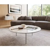 DELIFE Couchtisch Edge, Rund 100x100 cm Keramik Minas Melange Trive Metall Effektfinish Titan