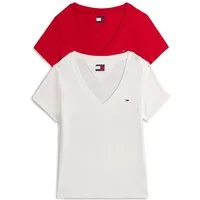 Tommy Jeans T-Shirt TJW 2PACK V-NECK TEE (Packung, 2-tlg., 2-er Pack) mit Logostickerei