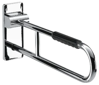 emco system 2 Stützklappgriff 600 mm, gebremste Version mit Befestigungsmaterial, chrom / schwarz, 3 358521260