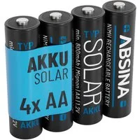 ABSINA 4x Solar Akku AA wiederaufladbar 800mAh 1.2V NiMH - Mignon AA Solar Akku