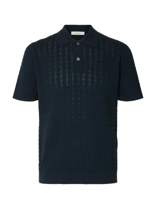 SELECTED MEN - SLHMATTIS SS KNIT NEW CABLE POLO Sky Captain - Gr. - S