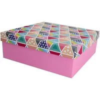 Out of the Blue Stapelbox Geschenkkarton in verschiedenen Größen rosa mit Dreiecken, mit abnehmbaren Deckel