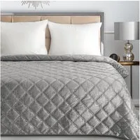 Eurofirany Tagesdecke Eleganter Bettüberwurf BLINK6 silber Details Karomuster Steppung, Allzweckdecke, weiche Decke in Schwarz, Beige, Creme, Silber zur Wahl