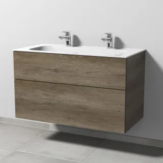 Sanipa 3way Keramik-Set Finion Keramik-Doppelwaschtisch und Unterbau mit 2 Auszügen, Eiche-Nebraska SM40337