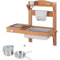 roba® Outdoor-Spielküche Matschküche zum Hängen, teakholzfarben lasiert, aus Holz Holz