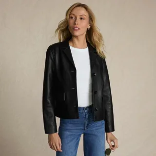 Lederjacke mit Reverskragen für Damen, Damen, size: regular, Schwarz, Leder, by Lands' End