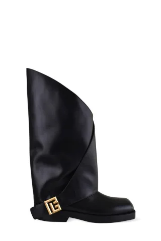 Balmain Flache Stiefel mit gedrehtem Schaft Schwarz