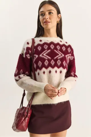 Ethnisches Muster Dickstrickpullover mit Rundhalsausschnitt