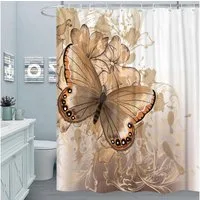 M&W DAS DESIGN Duschvorhang 180x200 Shower curtains Anti schimmel Waschbar golden Schmetterling