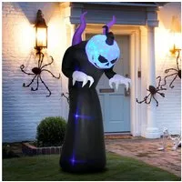 Outsunny LED-Dekofigur Gespenst mit Kürbiskopf, LED, Halloweendekoration, wasserdicht (Halloweendeko, 1 St., Aufblasbare Halloween-Dekoration), Schwarz 88 x 79 x 210 cm