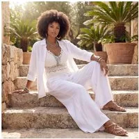 YC Fashion & Style Leinenhose Palazzo Hose weit – Sommerhose mit elastischem Bund und Taschen in Unifarbe