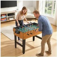 HOMCOM Spieltisch Tischtennis Billardtisch Tischfußball mit Zubehör für Erwachsene, (Partyspieltisch, 4-tlg), für Multiplayer-Spaß, Stahl, Naturholz+Schwarz