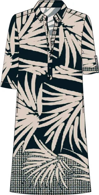 Milano Italy - Dress with collar, half placket, 3/4 sleeves w cuffs black print - Gr. - 40