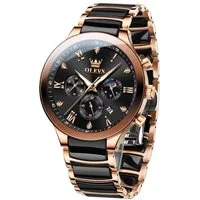 OLEVS Quarzuhr Olevs 7004 Herrenuhr Luxus Chrono Keramikeinlagen Rose 7004