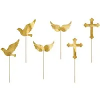 partydeco Papierdekoration, Cake Topper Erstkommunion 11cm gold 6er Set