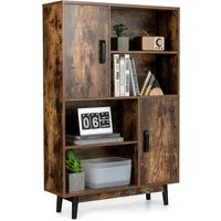 COSTWAY Bücherregal, mit 2 Türen & 4 Regalen, Kippsicherung, Holz, 80x24x120cm