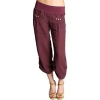 Caspar Leinenhose KHS017 Damen 3/4 Hose aus robustem Leinen mit breitem Stretch Bund - Made in Italy