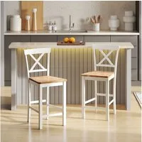HOMCOM Barhocker mit Rückenlehne und Fußstütze (Küchenstühle, 2 St., Modern Tresenhocker), für Küche, Wohnzimmer, Esszimmer Eiche