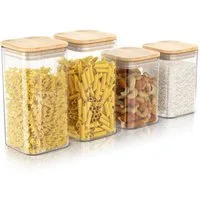 Arendo Aufbewahrungsbecher Glasbehälter 2x 2L & 2x 1,5L Borosilikat, Bambusdeckel, luftdicht, Borosilikatglas, Bambus, Silikon, (Vorratsbehälter-Set, 4-tlg., 2er Set), Hitzebeständig, umweltfreundlich, langlebig, mikrowellengeeignet