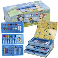 Bluey Farbkasten Malkoffer für Kinder – Kreativset mit Stiften und Wasserfarbkasten